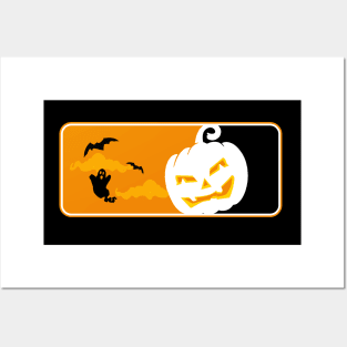 Happy Halloween Scary Pumpkin with Ghost and Bats Posters and Art